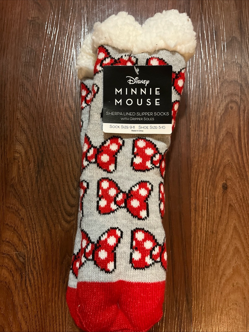 Disney Minnie Mouse Red, Gray, White Sherpa-Lined Slipper Socks